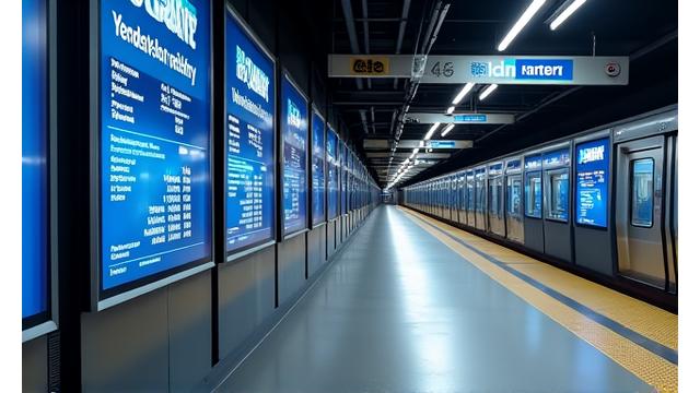 Modern train station with digital information displays for East County Rail