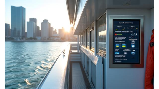 Urban passenger ferry with modern ticketing system and amenities