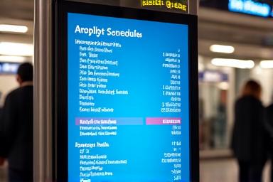 Digital display showing real-time bus schedule information